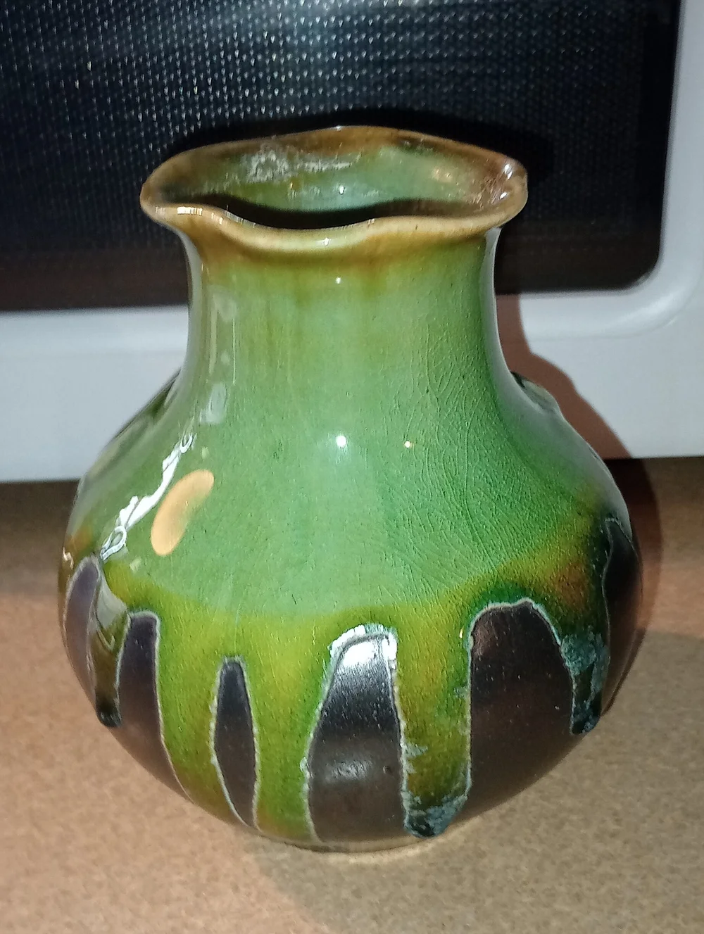 Vintage Green & Brown Floral Drip Vase 6